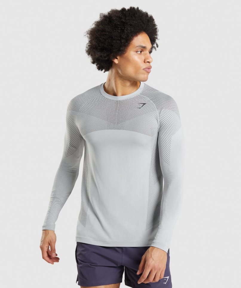 Men\'s Gymshark Apex Seamless Long Sleeve T-Shirts Light Grey | NZ 1DAUJF